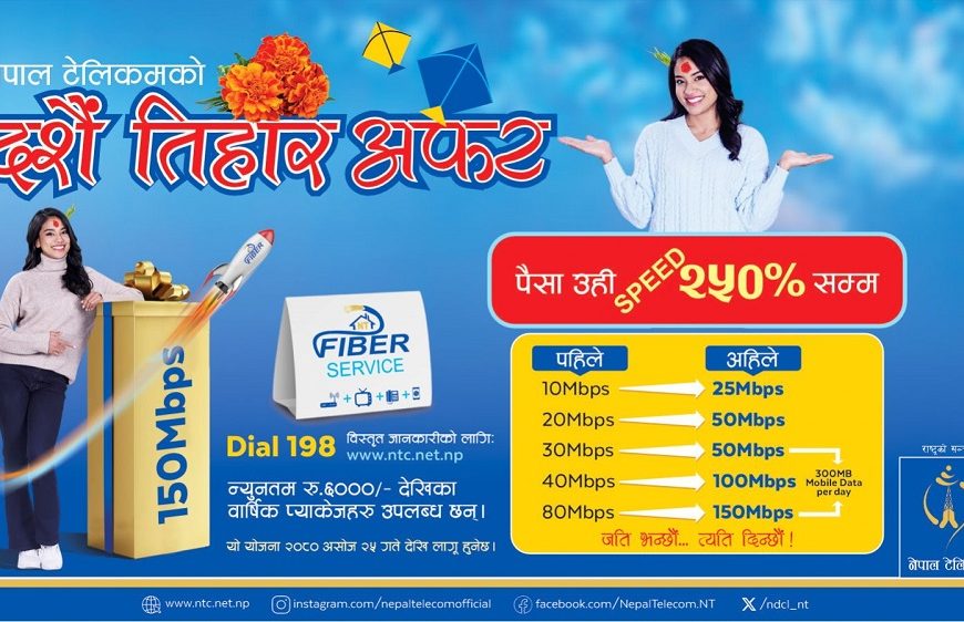 नेपाल टेलिकम चाडपर्व अफर फाइवर इन्टरनेट