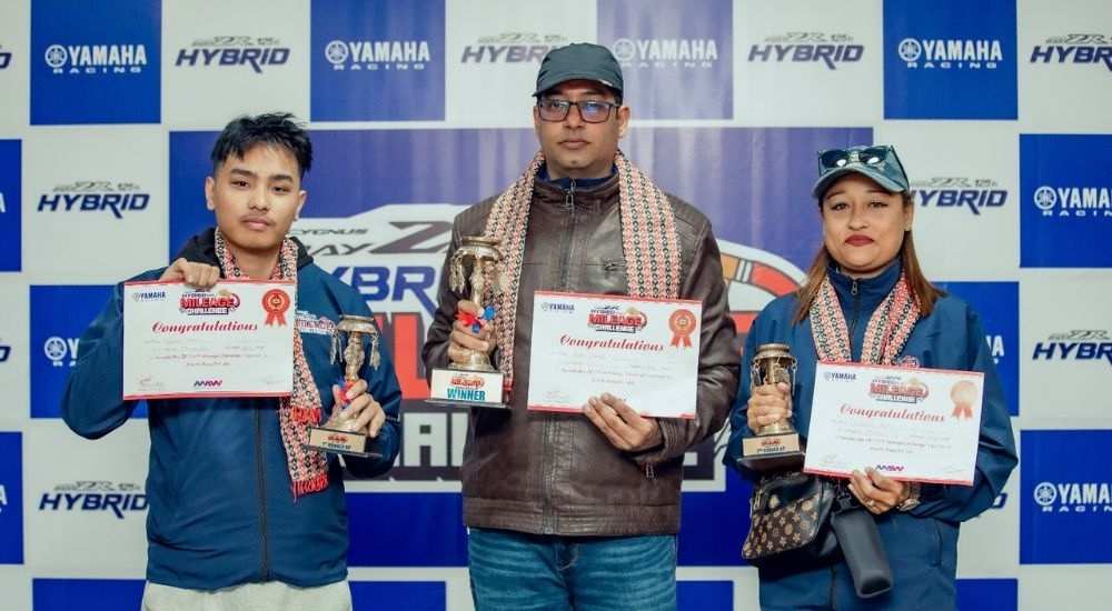 Yamaha Nepal Mileage League participants with certificates